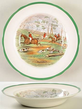 Herring Hunt, The Hunt (Green, Scalloped) Large Rim Soup Bowl