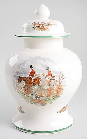 Herring Hunt, The Hunt (Green, Scalloped) Large Ginger Jar & Lid
