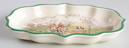 Herring Hunt, The Hunt (Green, Scalloped) Open Candy Dish by Spode