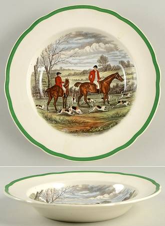 Herring Hunt, The Hunt (Green, Scalloped) Large Rim Soup Bowl