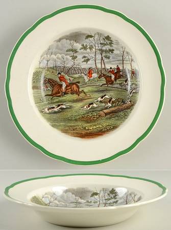 Herring Hunt, The Hunt (Green, Scalloped) Large Rim Soup Bowl