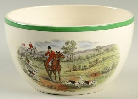 Herring Hunt, The Hunt (Green, Scalloped) Cranberry Bowl