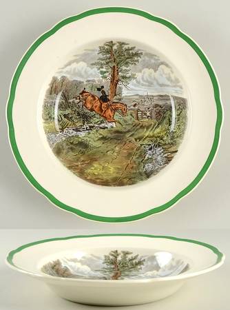 Herring Hunt, The Hunt (Green, Scalloped) Large Rim Soup Bowl