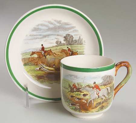 Herring Hunt, The Hunt (Green, Scalloped) Flat Cup & Saucer Set