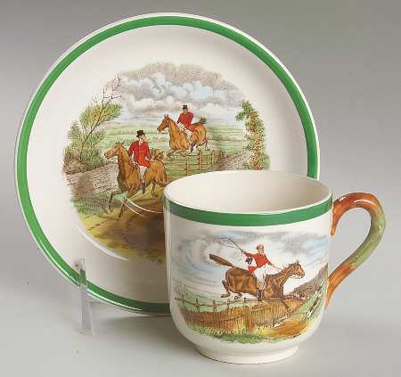 Herring Hunt, The Hunt (Green, Scalloped) Flat Cup & Saucer Set