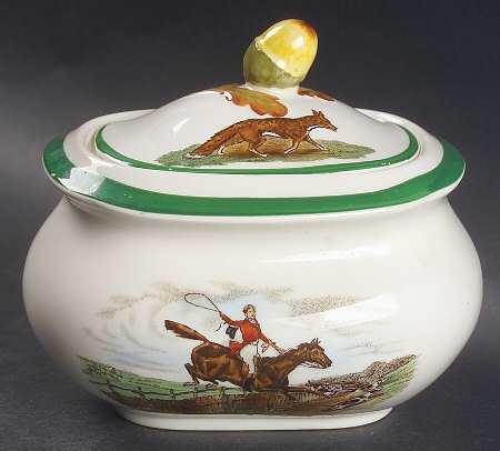 Herring Hunt, The Hunt (Green, Scalloped) Sugar Bowl & Lid