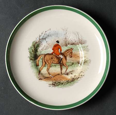 Herring Hunt, The Hunt (Green, Scalloped) Saucer for Flat Demitasse Cup