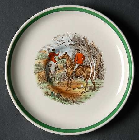 Herring Hunt, The Hunt (Green, Scalloped) Saucer for Footed Demitasse Cup