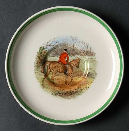 Herring Hunt, The Hunt (Green, Scalloped) Saucer for Footed Demitasse Cup