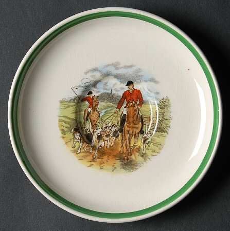 Herring Hunt, The Hunt (Green, Scalloped) Saucer for Footed Demitasse Cup