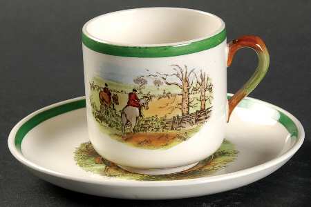 Herring Hunt, The Hunt (Green, Scalloped) Footed Demitasse Cup & Saucer Set