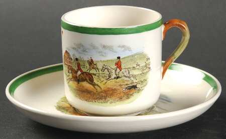 Herring Hunt, The Hunt (Green, Scalloped) Footed Demitasse Cup & Saucer Set