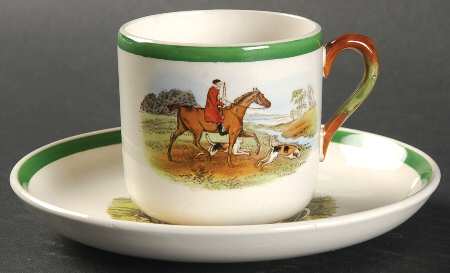 Herring Hunt, The Hunt (Green, Scalloped) Footed Demitasse Cup & Saucer Set