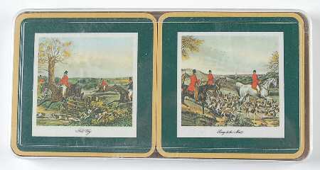 Herring Hunt, The Hunt (Green, Scalloped) Square Corkback Coaster - Set of 6 Motifs 7-12