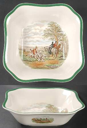 Herring Hunt, The Hunt (Green, Scalloped) 9" Square Vegetable Bowl