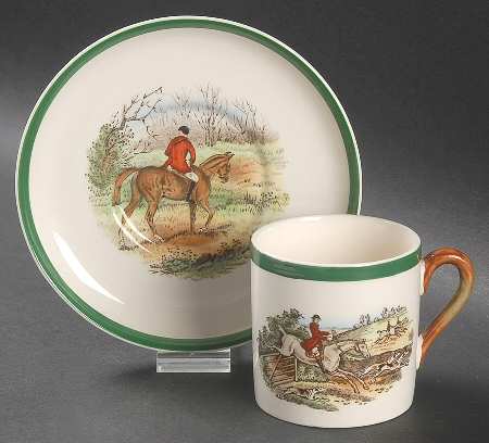 Herring Hunt, The Hunt (Green, Scalloped) Flat Demitasse Cup & Saucer Set