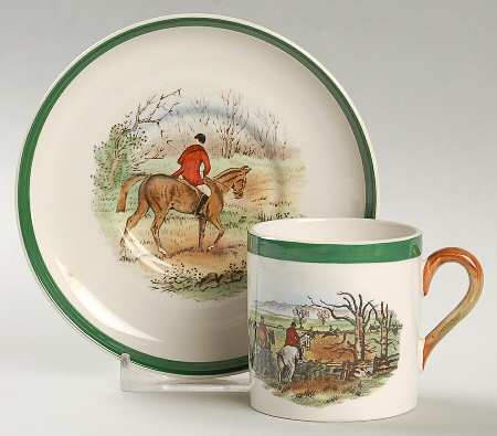 Herring Hunt, The Hunt (Green, Scalloped) Flat Demitasse Cup & Saucer Set