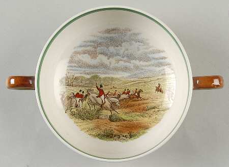 Herring Hunt, The Hunt (Green, Scalloped) Flat Cream Soup Bowl