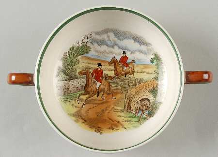 Herring Hunt, The Hunt (Green, Scalloped) Flat Cream Soup Bowl