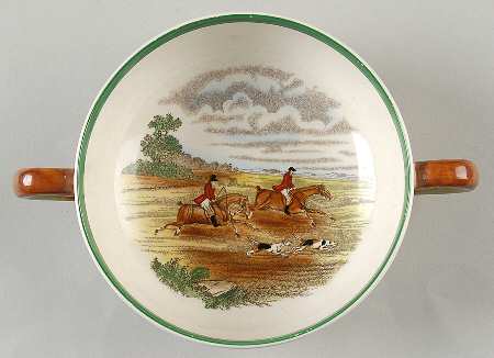 Herring Hunt, The Hunt (Green, Scalloped) Flat Cream Soup Bowl
