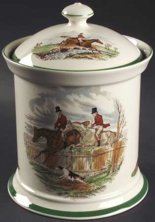 Herring Hunt, The Hunt (Green, Scalloped) Biscuit Barrel & Lid