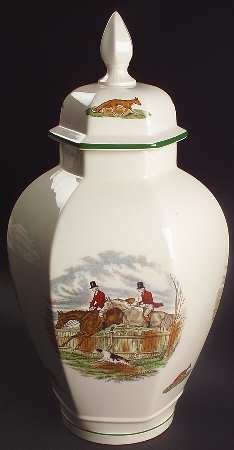 Herring Hunt, The Hunt (Green, Scalloped) Hexagonal Vase with Lid