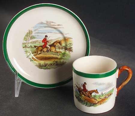 Herring Hunt, The Hunt (Green, Scalloped) Flat Demitasse Cup & Saucer Set
