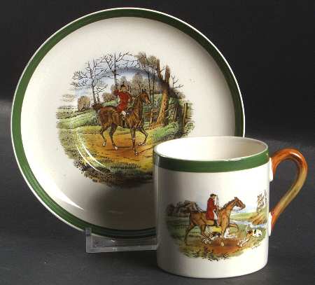 Herring Hunt, The Hunt (Green, Scalloped) Flat Demitasse Cup & Saucer Set
