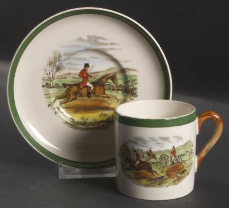 Herring Hunt, The Hunt (Green, Scalloped) Flat Demitasse Cup & Saucer Set
