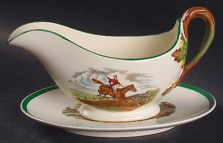 Herring Hunt, The Hunt (Green, Scalloped) Gravy Boat & Underplate