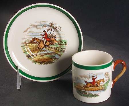 Herring Hunt, The Hunt (Green, Scalloped) Flat Demitasse Cup & Saucer Set