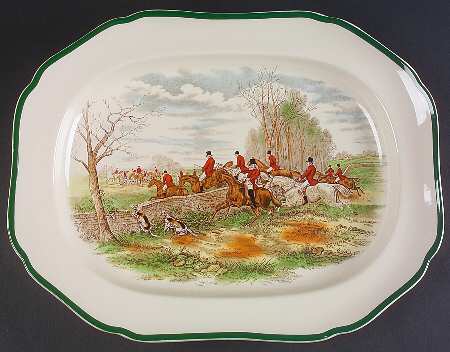 Herring Hunt, The Hunt (Green, Scalloped) 16" Oval Serving Platter