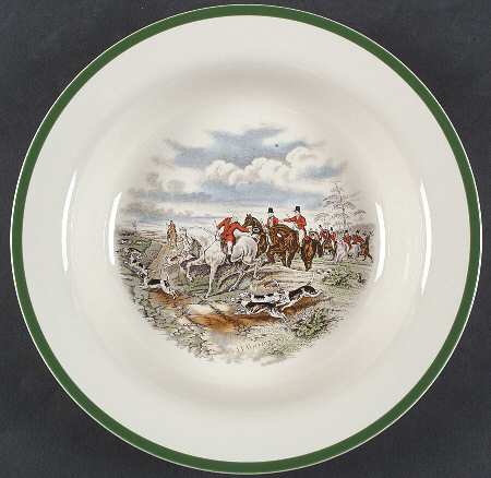 Herring Hunt, The Hunt (Green, Scalloped) 11" Round Shallow Vegetable Bowl