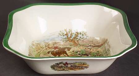 Herring Hunt, The Hunt (Green, Scalloped) 9" Square Vegetable Bowl