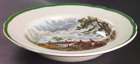 Herring Hunt, The Hunt (Green, Scalloped) Large Rim Soup Bowl