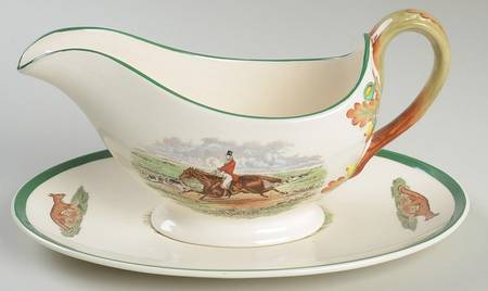Herring Hunt, The Hunt (Green, Scalloped) Gravy Boat & Underplate