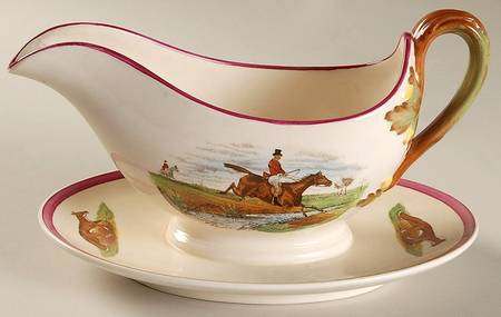 Herring Hunt The Hunt Red Gravy Boat with Attached Underplate