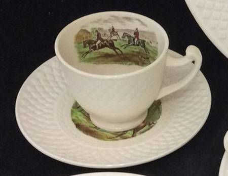 Herring Hunt (Mansard Shape) Footed Demitasse Cup & Saucer Set