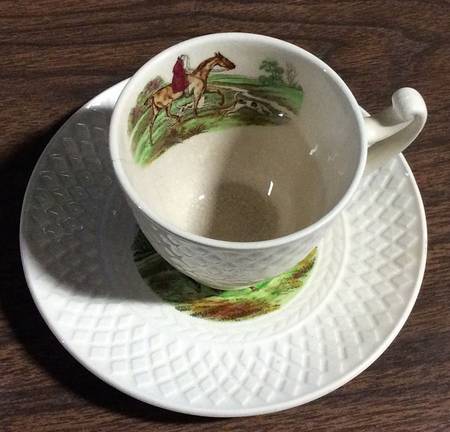 Herring Hunt (Mansard Shape) Footed Demitasse Cup & Saucer Set
