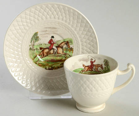 Herring Hunt (Mansard Shape) Footed Demitasse Cup & Saucer Set