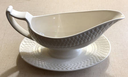 Herring Hunt (Mansard Shape) Gravy Boat with Attached Underplate