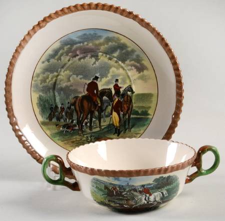 Herring Hunt Flat Cream Soup Bowl & Saucer Set