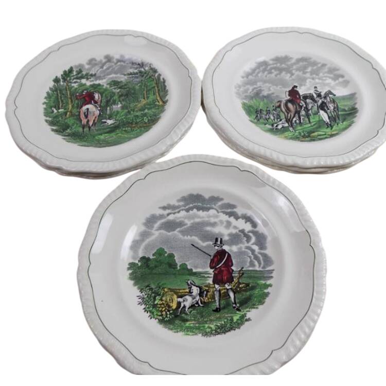 Hunt Scenes (Green Ring) Salad Plate