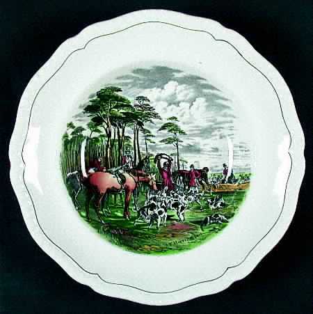 Hunt Scenes (Green Ring) Large Rim Soup Bowl