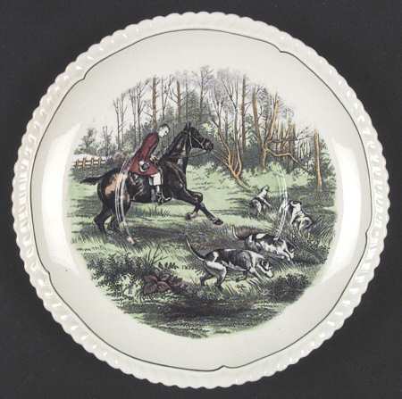 Hunt Scenes (Green Ring) Saucer for Cream Soup Bowl
