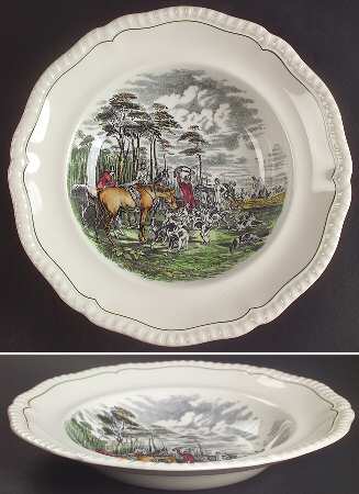 Hunt Scenes (Green Ring) Large Rim Soup Bowl