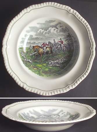 Hunt Scenes (Green Ring) Large Rim Soup Bowl