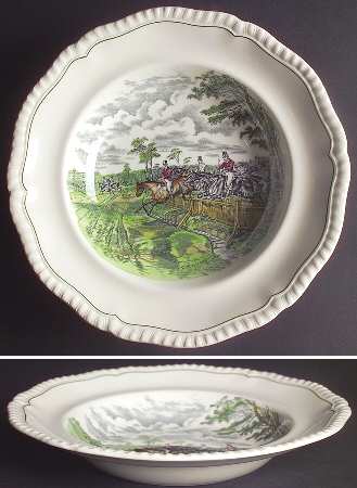 Hunt Scenes (Green Ring) Large Rim Soup Bowl