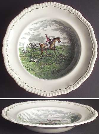 Hunt Scenes (Green Ring) Large Rim Soup Bowl