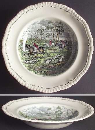 Hunt Scenes (Green Ring) Large Rim Soup Bowl